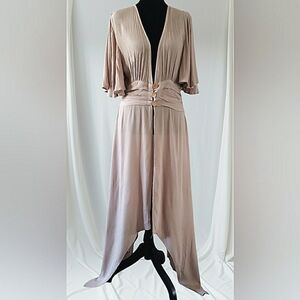 Boho Lagenlook XL Maxi Festival Cover-Up Duster Asymmetrical Bell Sleeves Dress